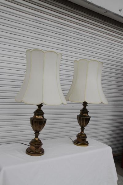 Pair of Solid Brass 12 Sided Trophy Urn Lamp