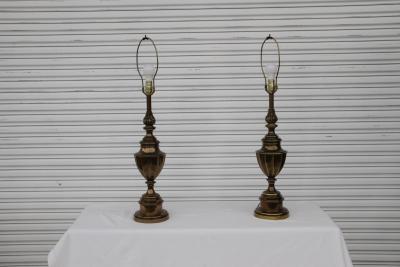 Pair of Solid Brass 12 Sided Trophy Urn Lamp