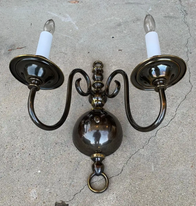 Pair of Solid Brass Sconces by Feldman Lighting circa 1970