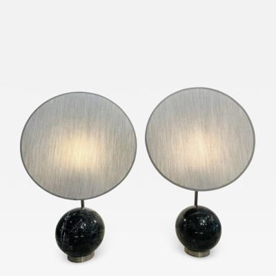Pair of Solid Marquina Marble Sculptural Table Lamps
