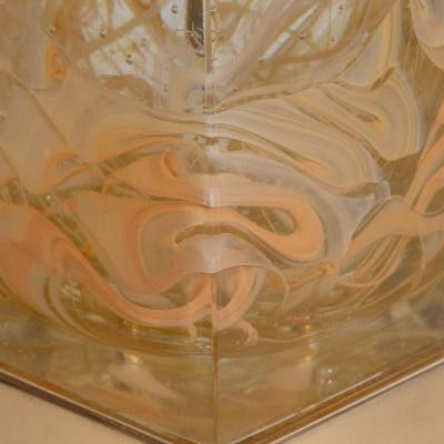Pair of Solid Murano Glass Amber Color Cube Lamps with Brass Base Italy 2019
