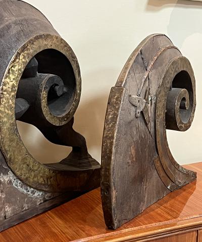 Pair of South Indian Hand Carved Fore and Aft Indian Snake Boat Prows