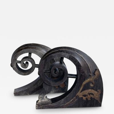 Pair of South Indian hand carved fore and aft Indian snake boat prows