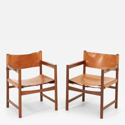 Pair of Spanish Chairs in Cognac Leather Spain 1960s
