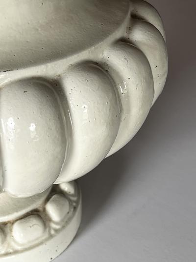Pair of Spanish Manises Pottery White Glazed Lobed Urns Now as Lamps