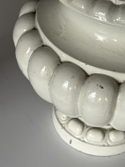 Pair of Spanish Manises Pottery White Glazed Lobed Urns Now as Lamps