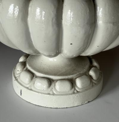 Pair of Spanish Manises Pottery White Glazed Lobed Urns Now as Lamps