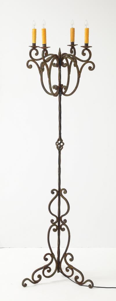 Pair of Spanish Revival Iron Twisted Floor Torchieres 