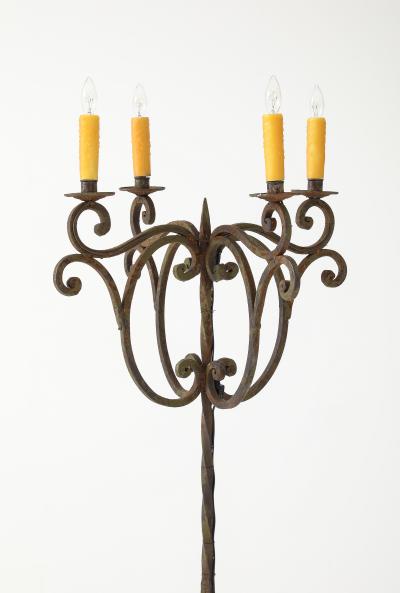 Pair of Spanish Revival Iron Twisted Floor Torchieres 