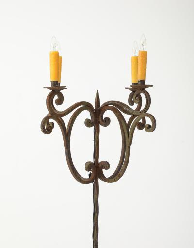 Pair of Spanish Revival Iron Twisted Floor Torchieres 