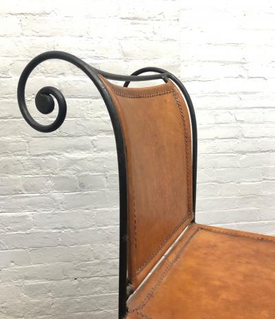 Pair of Spanish Wrought Iron and Leather Barstools