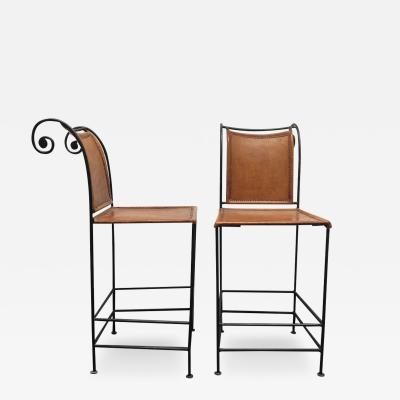 Pair of Spanish Wrought Iron and Leather Barstools