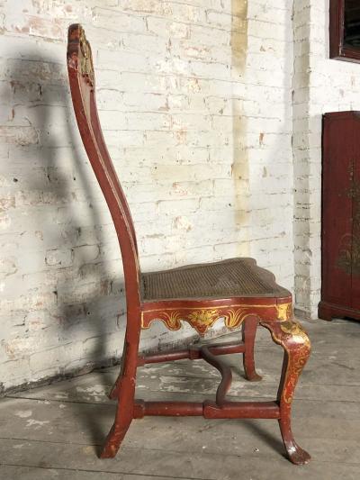 Pair of Spanish early 18th Century Red Lacquer Chairs in the English Taste