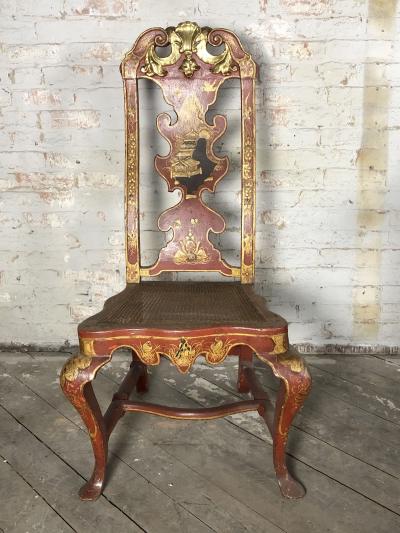 Pair of Spanish early 18th Century Red Lacquer Chairs in the English Taste