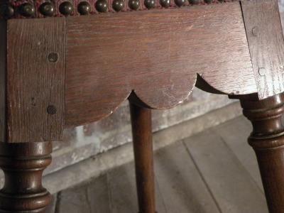Pair of Spanish square upholstered Baroque oak stools