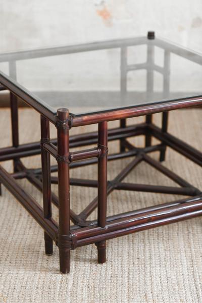 Pair of Square Dark Wicker Coffee Tables from the Attila Series by Gasparucci