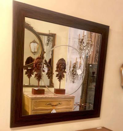 Pair of Square Maccasar Faux Art Deco Style Wall Console Mirror