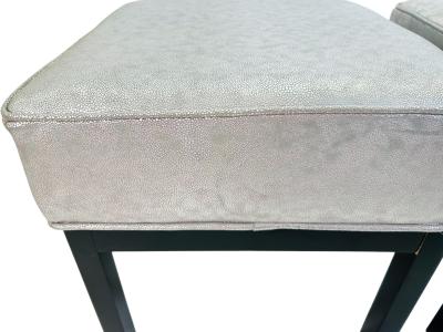 Pair of Square Stools in Luxe Silver Shagreen Leather and Walnut Stained Legs