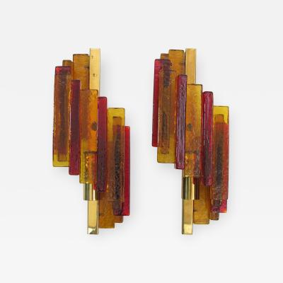 Pair of Stacked Glass Sconces