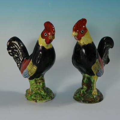 Pair of Staffordshire Pearlware Figures of Cockerels