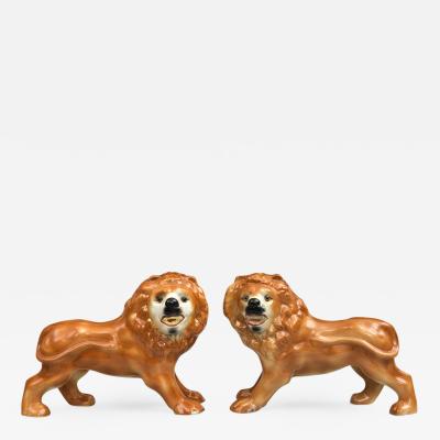Pair of Staffordshire Standing Lions Circa 1880