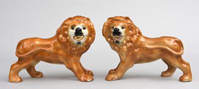 Pair of Staffordshire Standing Lions Circa 1880