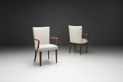 Pair of Stained Oak Armchairs Europe ca 1940s