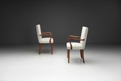 Pair of Stained Oak Armchairs Europe ca 1940s
