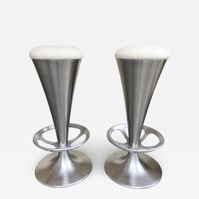 Pair of Stainless Steel Metal Cone Bar Stools Italy 1990s