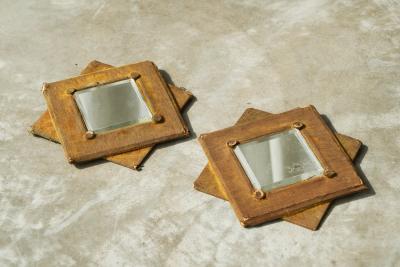 Pair of Star Shaped Wall Mirrors in Faded Velvet Late 19th Century