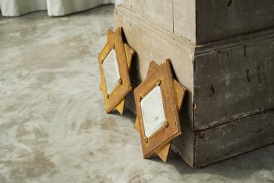 Pair of Star Shaped Wall Mirrors in Faded Velvet Late 19th Century
