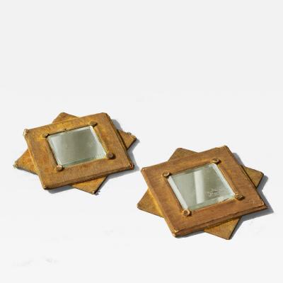 Pair of Star Shaped Wall Mirrors in Faded Velvet Late 19th Century