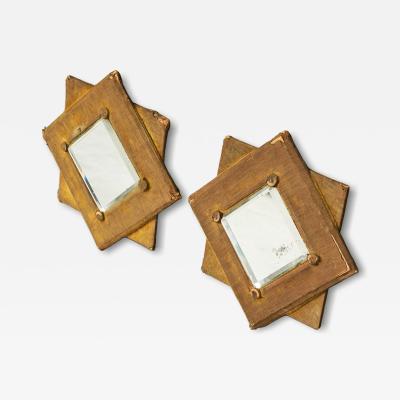 Pair of Star Shaped Wall Mirrors in Faded Velvet Late 19th Century