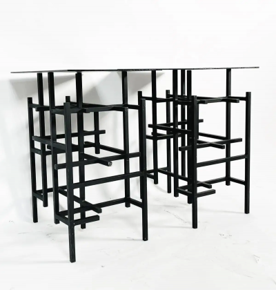 Pair of Steel Glass End or Console Table