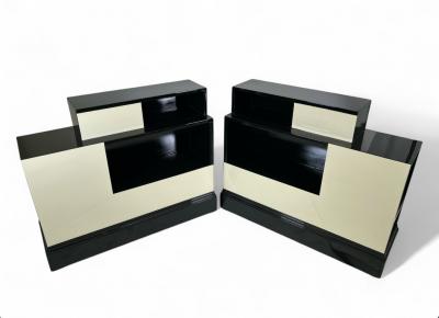 Pair of Stepped Art Deco Stands Lacquered in Ebony and Ivory