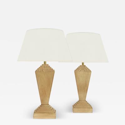 Pair of Stepped Wooden Table Lamps