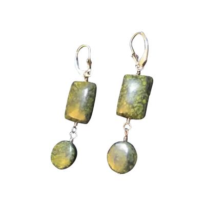 Pair of Sterling Silver and Green Jasper Earrings