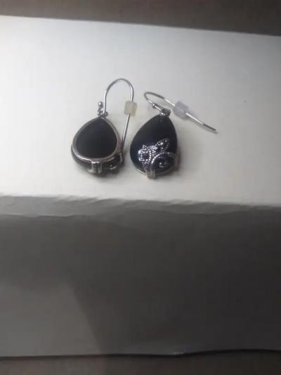 Pair of Sterling Silver and Onyx Earrings