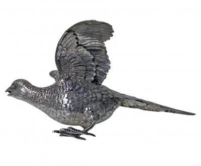 Pair of Sterling Silver table models of Pheasants 1926
