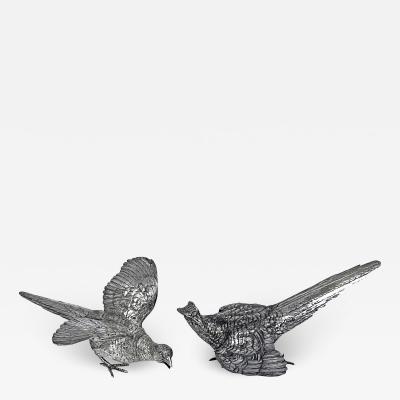 Pair of Sterling Silver table models of Pheasants 1926