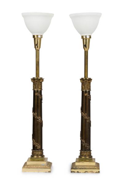 Pair of Stiffel American Federal Style Acanthus Vined Composite Pillar Table Lam