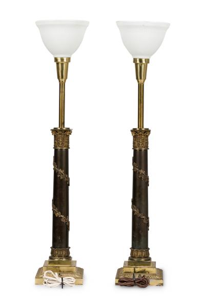 Pair of Stiffel American Federal Style Acanthus Vined Composite Pillar Table Lam