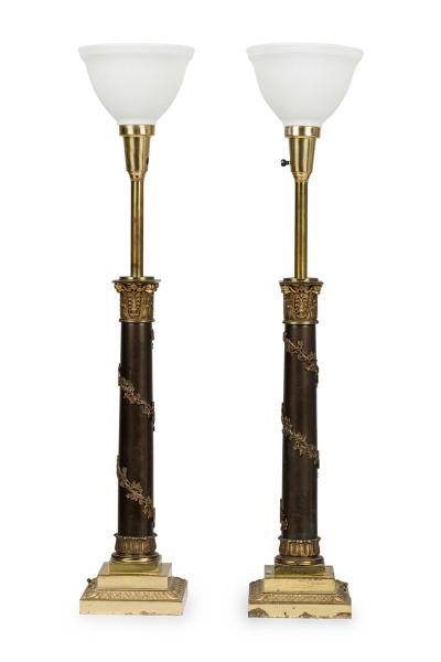Pair of Stiffel American Federal Style Acanthus Vined Composite Pillar Table Lam