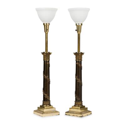 Pair of Stiffel American Federal Style Acanthus Vined Composite Pillar Table Lam
