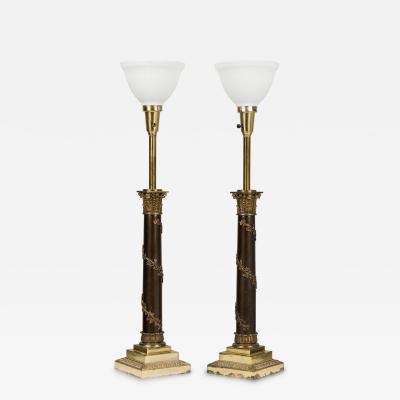 Pair of Stiffel American Federal Style Acanthus Vined Composite Pillar Table Lam