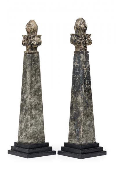 Pair of Stone and Obelisk Architectural Elements