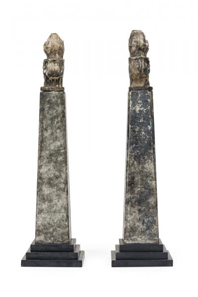 Pair of Stone and Obelisk Architectural Elements