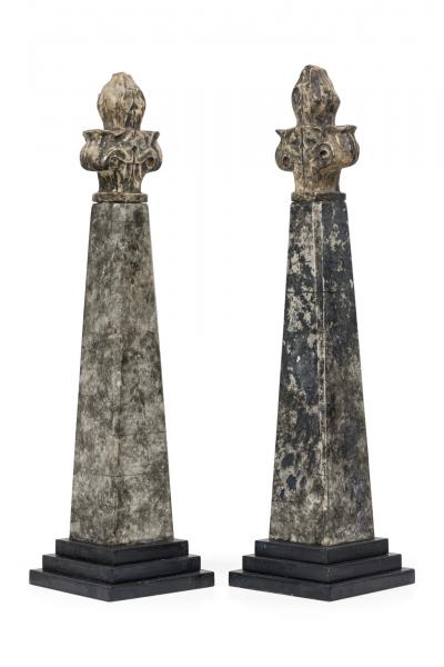 Pair of Stone and Obelisk Architectural Elements