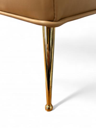 Pair of Stools in Camel Italian Leather With Solid Brass Legs With Ball Feet