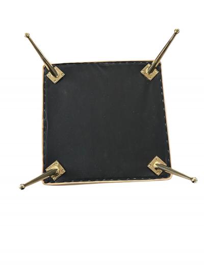 Pair of Stools in Camel Italian Leather With Solid Brass Legs With Ball Feet